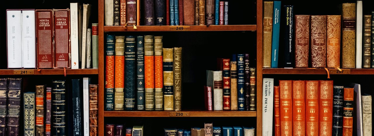 Shelf of more difficult books representing level 6 in Christian Mission and Ministry Degree Modules for BA in Biblical and Intercultural Studies.